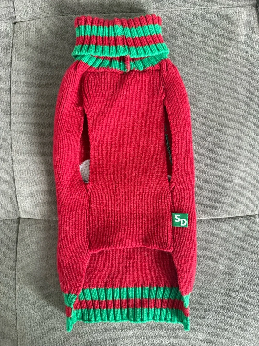 Holiday Dog Bundle - 2 Sweaters, Fleece, and Necklace, Size Small